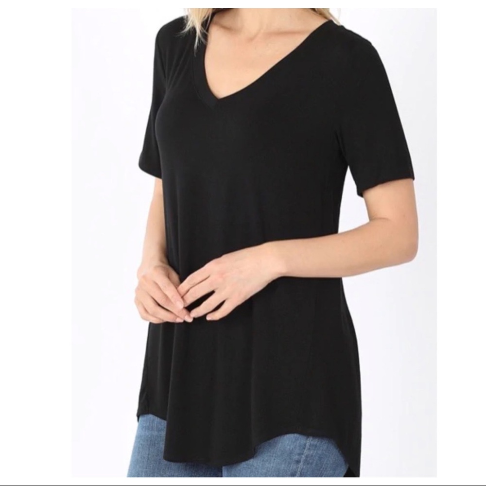 Jessica soft knit tee featuring a v-neckline, short sleeves, a front pocket - Picture 3 of 6
